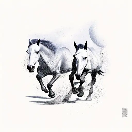 Old horse and young horse running together tattoo design idea