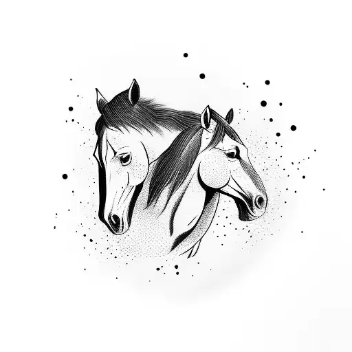 Old horse and young horse running together tattoo design idea