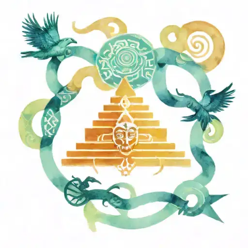 Kukulkán god maya around human with king symbol integrated tattoo design idea