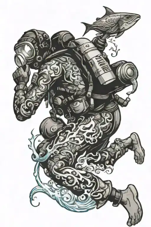 scuba diver exploring different countries tattoo design idea