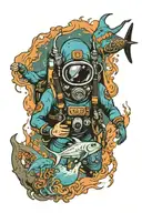 scuba diver exploring different countries you've visited tattoo design idea