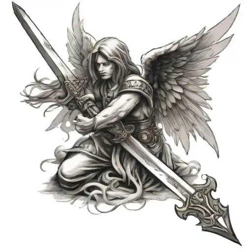 Fallen Angel with Sword tattoo design idea