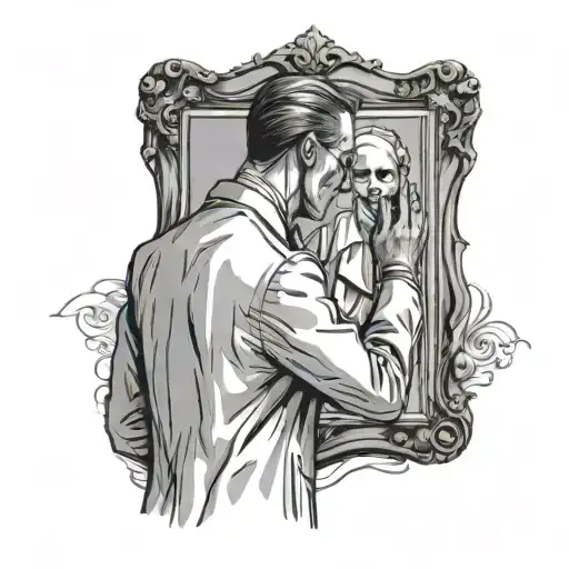 Doctor wearing a labcoat and staring at a mirror but his reflection has no face  tattoo design idea