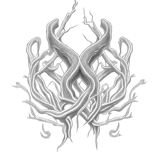 roots growing out of Ukrainian trident  tattoo design idea