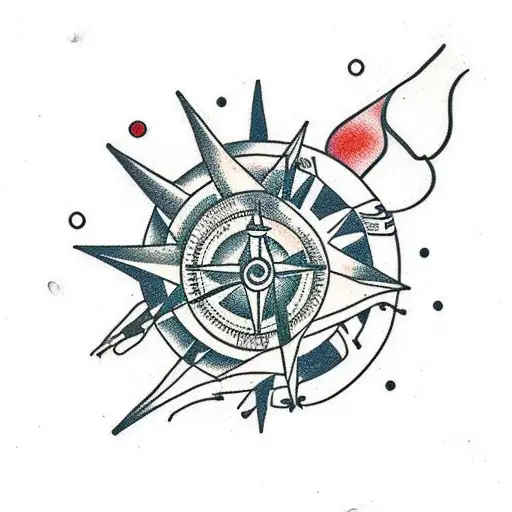 lighthouse with compass and flowers tattoo design idea