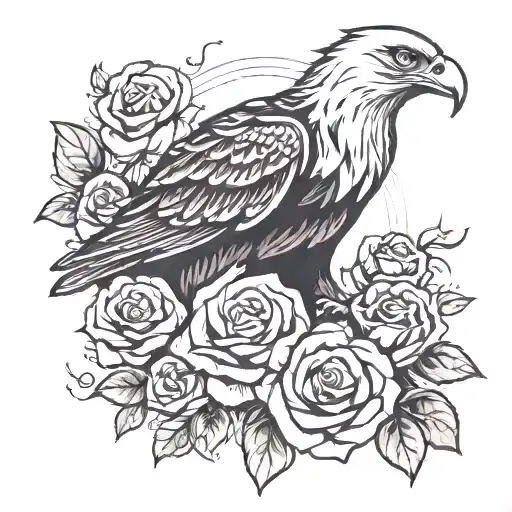 eagle and rose tattoo design idea