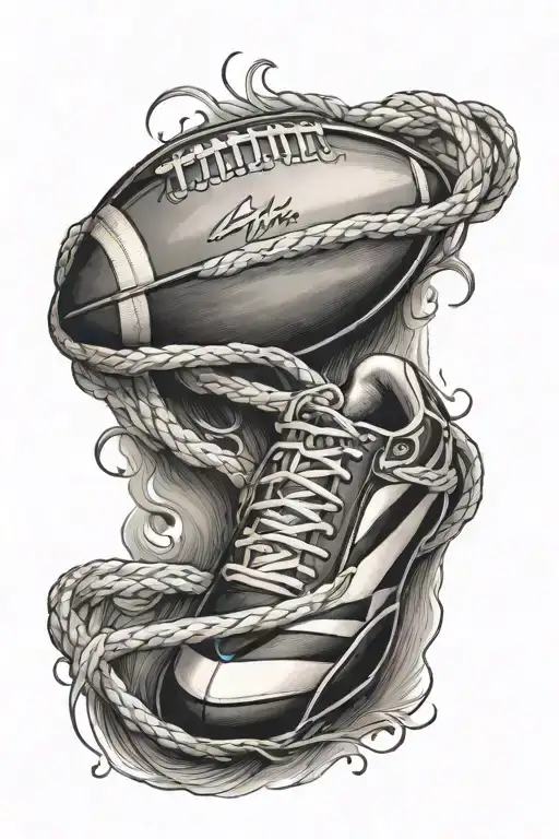 realistic black and grey football laces tattoo design idea
