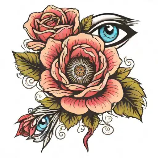 rose, eye, mum remembrance tattoo design idea