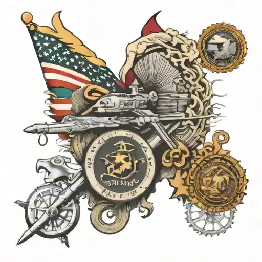 Men’s leg sleeve tattoo from half of the thigh to the ankle. Incorporating the United States Marine Corps, my two boys a tattoo design idea