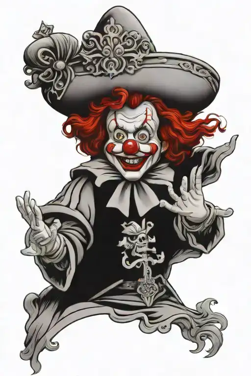 Ronald McDonald as a Cathloc Priest at disney land  tattoo design idea