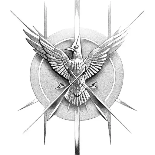 Mockingjay symbol with a primrose in backround tattoo design idea