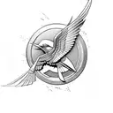 Mockingjay symbol with a primrose in backround tattoo design idea