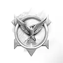Mockingjay symbol with a primrose in backround tattoo design idea