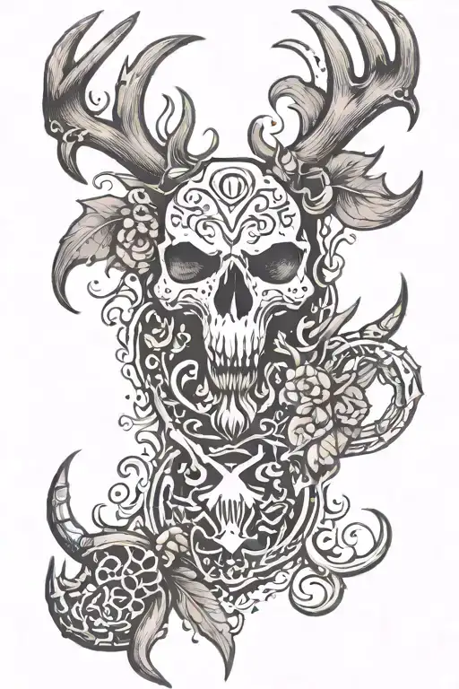 antler,scorpion, bear paw print surrounded tattoo design idea