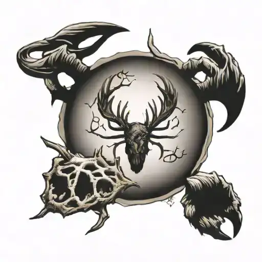 scorpion,deer antlers,bear paw print tattoo design idea