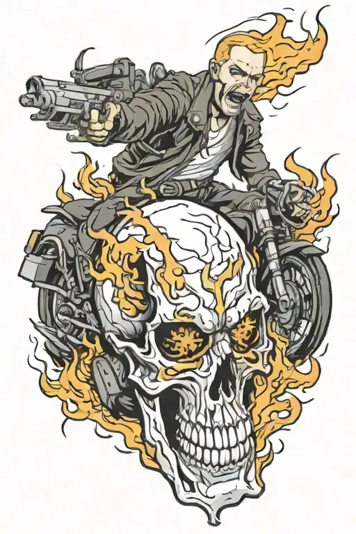 Eminem in Ghost rider with fire on the skull tattoo design idea
