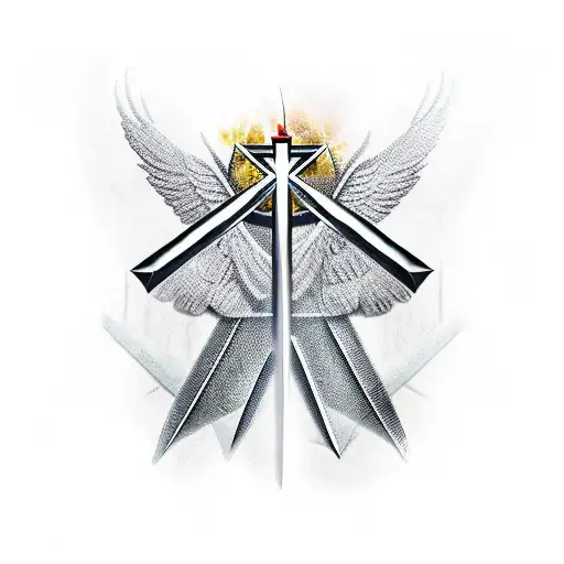 thin sharp cross sword with sharp wings made out of bones  tattoo design idea