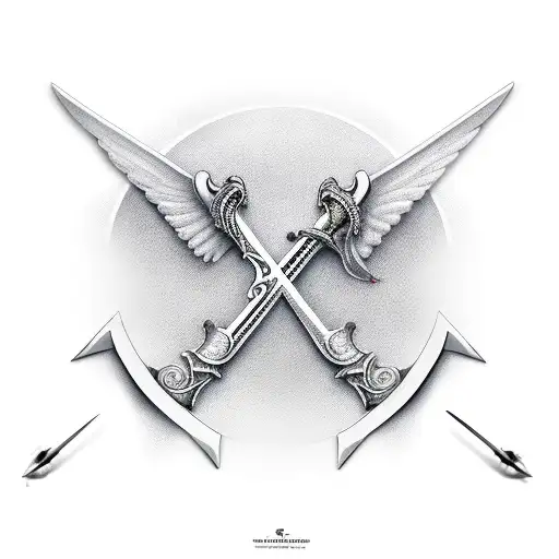 thin sharp cross sword with sharp wings made out of bones  tattoo design idea