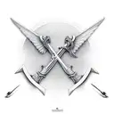 thin sharp cross sword with sharp wings made out of bones  tattoo design idea