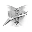 thin sharp cross sword with sharp wings made out of bones  tattoo design idea
