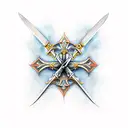 thin sharp cross sword with sharp wings made out of bones  tattoo design idea