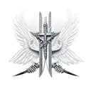 thin sharp cross sword with sharp wings made out of bones  tattoo design idea