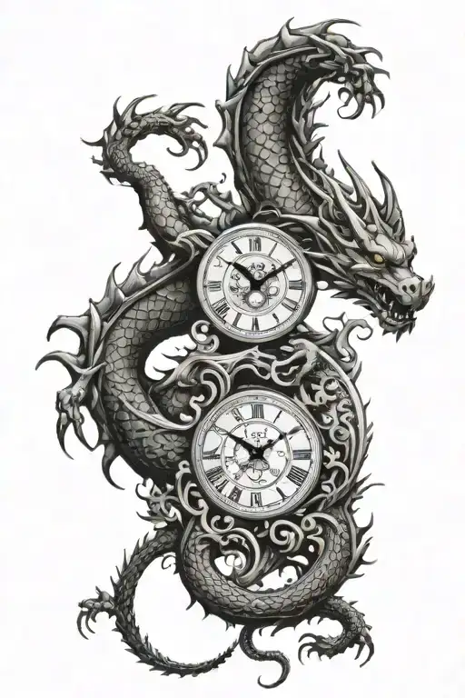 half sleeve dragon, clock face, anime   tattoo design idea