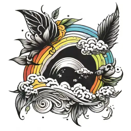 A black-grey tattoo of a rainbow in a unique and modern style tattoo design idea