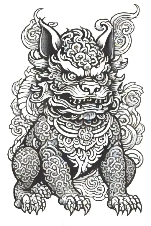 japanese foo dog neo traditional style tattoo design idea