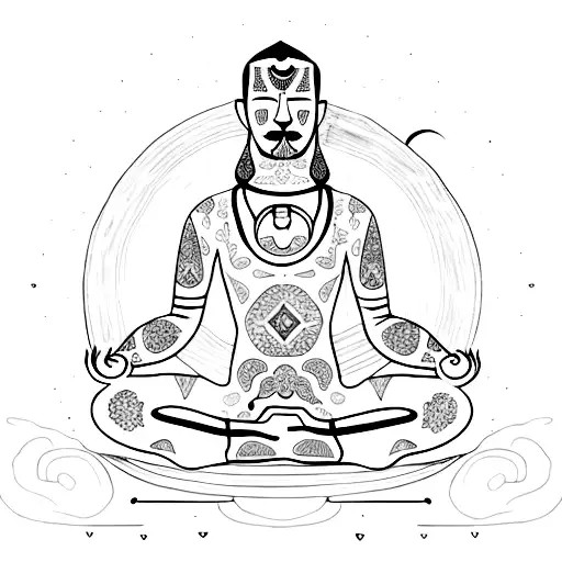 A black and white sketch of a cat meditating in a yoga pose tattoo design idea