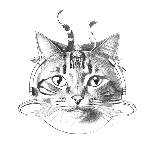 A silhouette of a cat doing yoga surrounded by Latin music instruments tattoo design idea