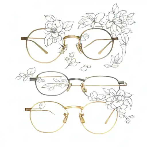 minimialist abstract eyeglass frames with flowers ontop tattoo design idea
