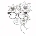 minimialist abstract eyeglass frames with flowers ontop tattoo design idea