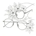 minimialist abstract eyeglass frames with flowers ontop tattoo design idea