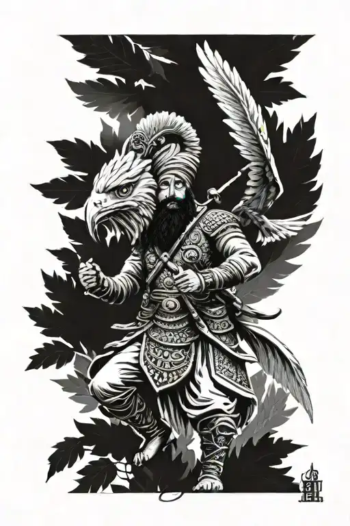 Sikh warrior fighting an army Eagle bright fall leaves tattoo design idea