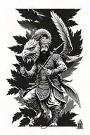 Sikh warrior fighting an army Eagle bright fall leaves tattoo design idea
