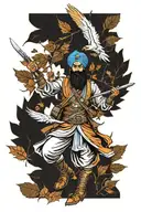 Sikh warrior fighting an army Eagle bright fall leaves tattoo design idea