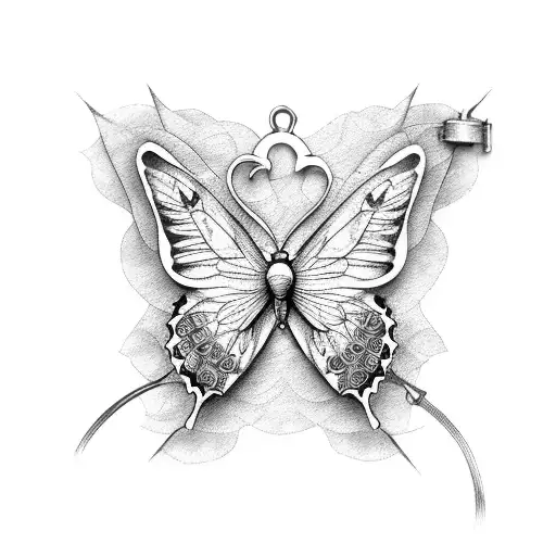 butterfly with lock and key tattoo design idea