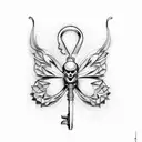 butterfly  lock key tattoo design idea
