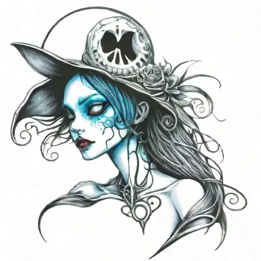 Jack Sally Nightmare beforE christmas black blue tattoo design idea