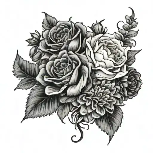 rose larkspur chrysanthemum tangled together tattoo design idea