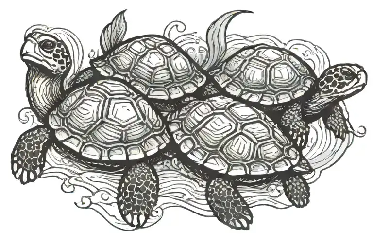 turtles swimming together tattoo design idea