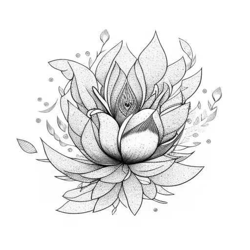 magnolia flower surrounded by peacock feathers tattoo design idea