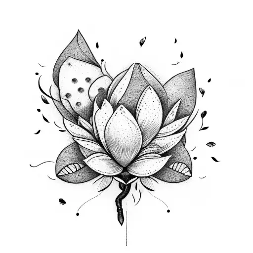magnolia flower with peacock feathers tattoo design idea