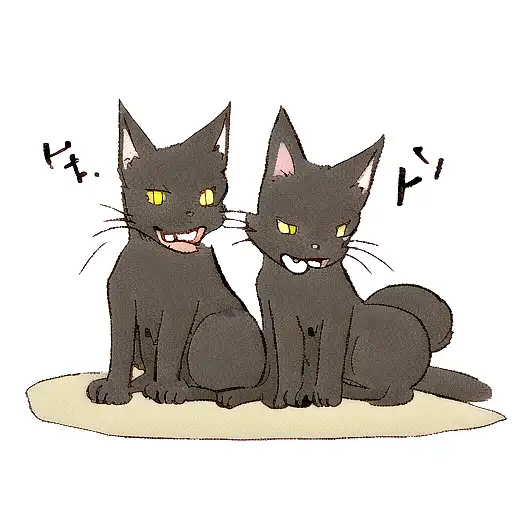 two black cats. one of the cats is thinner and with a funny face and the other is caring and with a tummy tattoo design idea