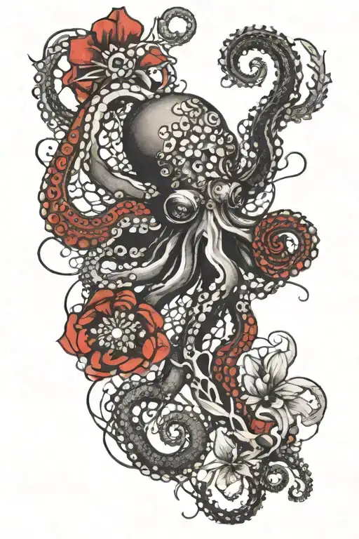 Octopus hugging flower mandala tattoo design idea