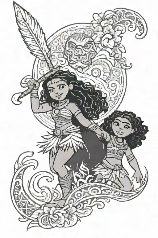 moana and maui tattoo design idea