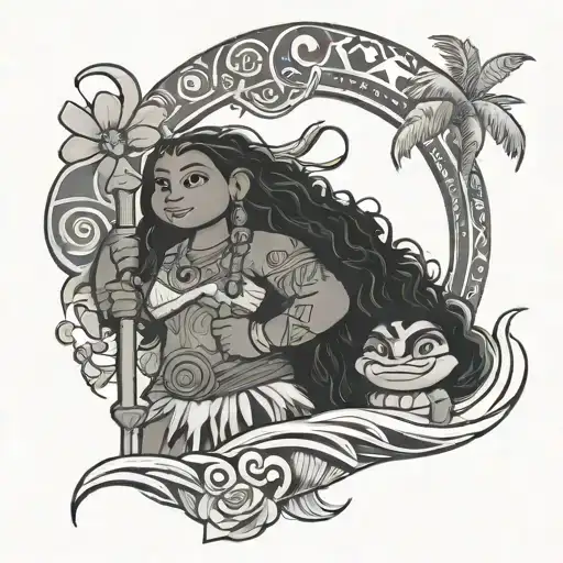 moana and maui tattoo design idea