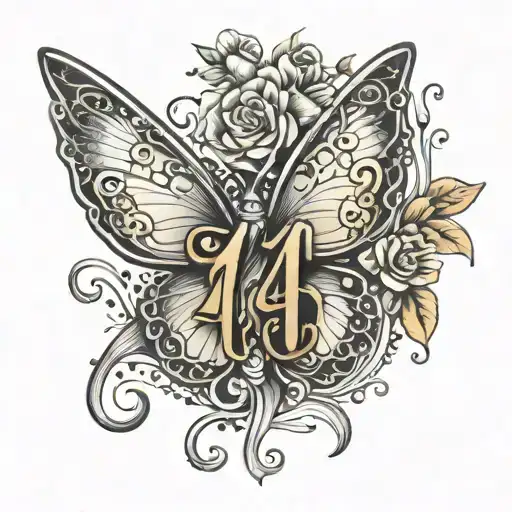 444 angel number a nd butter fly tattoo design idea