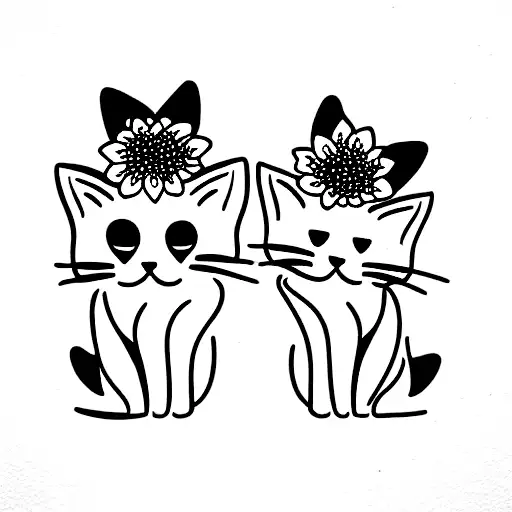 Two cute cats in sunflower  tattoo design idea